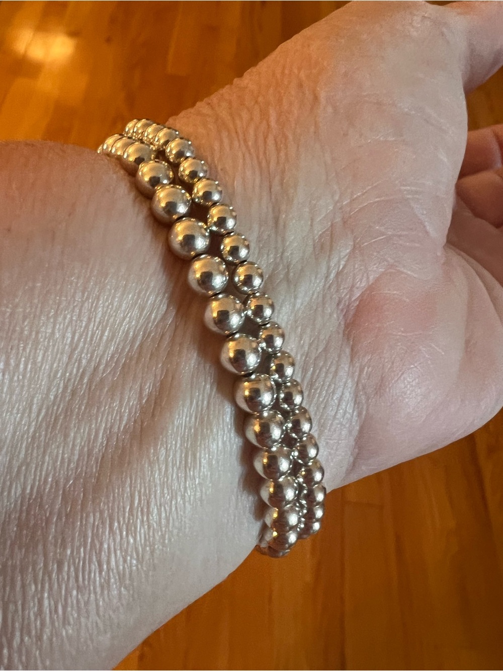 Two Silver Beaded Stretch Bracelet - Women's Fashion Jewelry